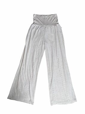 NWT La Vie en Rose Aqua Crochet Knit Beach Cover-Up Pants in White